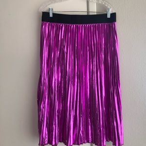 LuLaRoe Metallic Fuchsia Pink Purple Pleated Midi Skirt